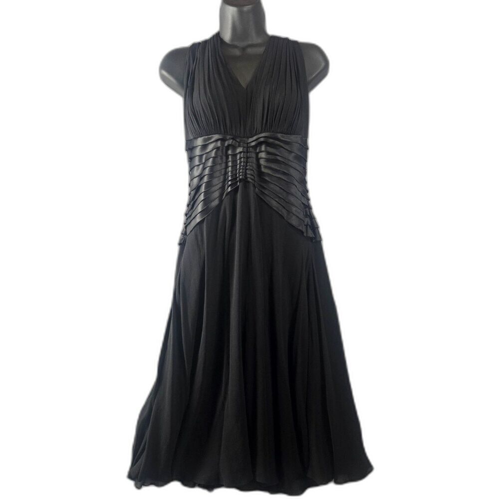 Tadashi Black Halter Dress Satin and Chiffon Womens Sz 2